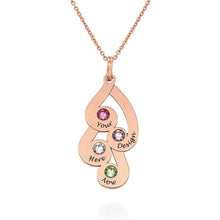 Cargar imagen en el visor de la galería, Collar con forma de lágrima piedras de nacimiento Longitud Ajustable en plata de ley 925 chapado de oro rosa de 18K para mujer hombre X0030 Personalizado con texto nombre