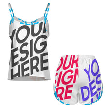 Cargar imagen en el visor de la galería, Traje de pijama para mujer ropa de hogar informal con tirantes de satén personalizado con patrón foto texto (impresión de imágenes múltiples)