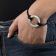 Cargar imagen en el visor de la galería, Pulsera de raso negro con anillo de plata de ley 925 para mujer hombre S0010 Personalizada Grabada con Texto Nombre