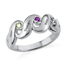Cargar imagen en el visor de la galería, Anillo de cara en espiral con circonitas cúbicas de plata de ley 925 para mujer J0010 Persoanlizado grabado con texto nombre letras