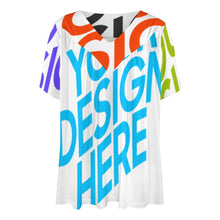 Cargar imagen en el visor de la galería, Camiseta de manga corta con cuello en V volante suelto para mujer BDT Personalizada con Impresión Completa de múltiples imágenes con Foto Logo Patrón Texto