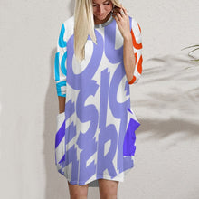 Cargar imagen en el visor de la galería, Vestido Holgado Casual de Dobladillo Irregular Manga Larga con Bolsillo para Mujer AKQ Personalizado Impresion Completa de Múltiples Imágenes con Foto Logo Patrón Texto