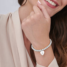 Cargar imagen en el visor de la galería, Pulsera de Bolas Plateadas con Colgante Corazón S0018 Personalizada para mujer hombre de cobre / plata de ley 925