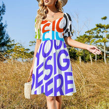 Cargar imagen en el visor de la galería, Vestido manga farol cuello redondo ancho dulce mono para mujer B271 Personalizado con Impresión Completa de múltiples imágenes con Foto Logo Patrón Texto
