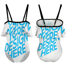 Cargar imagen en el visor de la galería, Bañador Infantil con Tirantes Finos Volantes para Niñas NT045 Personalizado con Foto Logo Patrón Texto