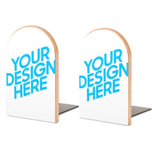 Cargar imagen en el visor de la galería, Sujetalibros de madera con base de metal Soporte para Estantes Oficinas Juego de un pares 2 piezas BG1613012 Personalizado Personalizada con Foto, Texto o Logo