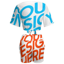 Cargar imagen en el visor de la galería, Camiseta corta pantalones cortos conjunto con lazo sexy para mujer GTZ Personalizada con Impresión Completa de una imagen con Foto Logo Patrón Texto