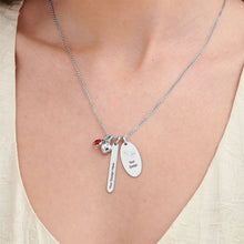 Cargar imagen en el visor de la galería, Collar Personalizado con colgante óvalo barra rectángulo corazón piedra natal X0035 con texto nombre Longitud Ajustable en plata de ley 925 chapado de oro rosa de 18K