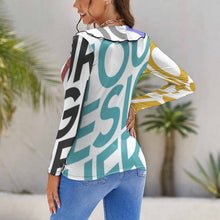 Cargar imagen en el visor de la galería, Camiseta ajustada Blusa con volantes Sexy para mujer NZ129 Personalizada con Impresión Completa de múltiples imágenes con Foto Logo Patrón Texto