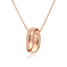 Cargar imagen en el visor de la galería, Collar con anillos longitud ajustable 925 chapado de oro rosa de 18K para mujer hombre X0051 Personalizado con texto nombre