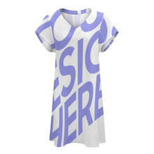 Cargar imagen en el visor de la galería, Vestido de manga corta con cuello en V suave suelto de moda para mujer BUQ Personalizado con Impresión Completa con Foto Logo Patrón Texto