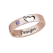 Cargar imagen en el visor de la galería, Anillo de Pies de Bebé con Grabado Interior de Plata en Baño de Oro / Oro Rosa J0021 Personalizado con Texto Nombre