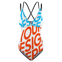 Cargar imagen en el visor de la galería, Traje de baño de una pieza escote profundo V con tirantes LT3154 Personalizado con Impresión Completa de múltiples imágenes con Foto Logo Patrón Texto