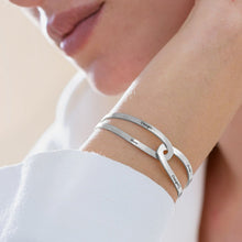 Cargar imagen en el visor de la galería, Brazalete / Pulsera abierto de empalme de moda para mujer hombre de plata de ley 925 chapado en oro / oro rosa de 18K S0011 Personalizada Grabada con Texto Nombre