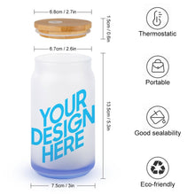 Cargar imagen en el visor de la galería, Vaso de Vidrio Esmerilado Vaso para Beber Vaso de Cerveza con Tapa de Madera para té, hielo, soda, café JJ0520152 Personalizado con impresión completa de una imagen con Foto Logo Patrón Texto