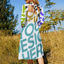 Cargar imagen en el visor de la galería, Vestido estampado cuello en V lazo espalda manga 3/4 para mujer B272 Personalizado con Impresión Completa de múltiples imágenes con Foto Logo Patrón Texto