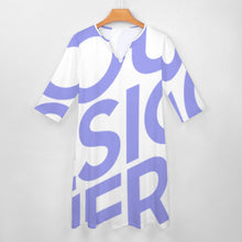 Cargar imagen en el visor de la galería, Vestido Casual de Manga 3/4 con Cuello de Pico y Bolsillo para Mujer BNQ Personalizado Impresion Completa de Una Imagen con Foto Logo Patrón Texto