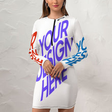 Cargar imagen en el visor de la galería, Mini vestido de mujer sexy vestido de manga larga con cremallera NZ017 personalizado con patrón foto texto (impresión de imágenes múltiples)