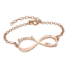 Cargar imagen en el visor de la galería, Pulsera de cobre / plata de ley 925 ajustable elegante chapado de oro rosa de 18 quilates para mujer S0004 Personalizada con texto nombre