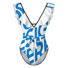 Cargar imagen en el visor de la galería, 2024 NUEVO traje de baño para mujer SDS2003 traje de baño sexy de una pieza traje de baño de playa con cuello en V con ribete de volantes personalizado con patrón foto texto (impresión de imagen única)