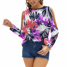 Cargar imagen en el visor de la galería, Camiseta Blusa hombro descubierto al aire fuera de manga larga para mujer NZ150 con impresión completa con una sola imagen Personalizada con Foto Texto o Logo