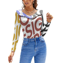 Cargar imagen en el visor de la galería, Camiseta ajustada Blusa con volantes Sexy para mujer NZ129 Personalizada con Impresión Completa de múltiples imágenes con Foto Logo Patrón Texto