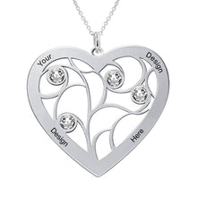 Cargar imagen en el visor de la galería, Collar de Árbol de Vida en Forma de Corazón con Piedras de Nacimiento en Plata de Ley 925 / Cobre X0003 Grabado Personalizado con Texto Nombre