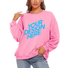 Cargar imagen en el visor de la galería, Sudadera para mujer con mangas abullonadas de vellón holgada con cuello redondo y hombros caídos casual NZ2205185 D85 Personalizada con Foto, Texto o Logo