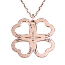 Cargar imagen en el visor de la galería, Collar de Trébol de Cuatro Hojas en Plata de 925 chapada en Oro / Oro Rosa X0023 Grabado Personalizado con Texto Nombre