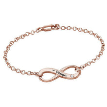 Cargar imagen en el visor de la galería, Pulsera ajustable de moda de cobre / plata de ley 925 chapado de oro rosa de 18 quilates para mujer S0002 Personaliza con texto nombre