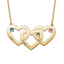 Cargar imagen en el visor de la galería, Collar de Tres Corazones Entrelazados con Piedras de Nacimiento de Plata 925 / Cobre para Familia Mujer Hombre X0063 Grabado Personalizado con Texto Nombre