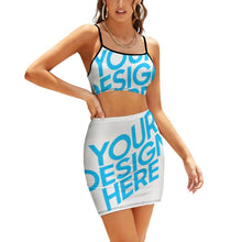 Cargar imagen en el visor de la galería, Conjunto de Falda Mini de Dos Piezas con Tirantes para Mujer NZ018 Personalizado con Impresión Completa con Foto Logo Patrón Texto