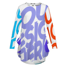 Cargar imagen en el visor de la galería, Vestido Holgado Casual de Dobladillo Irregular Manga Larga con Bolsillo para Mujer AKQ Personalizado Impresion Completa de Múltiples Imágenes con Foto Logo Patrón Texto