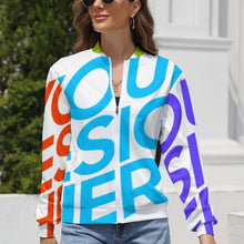 Cargar imagen en el visor de la galería, Chaqueta Manga Larga con Cremallera Casual Deportiva para Mujer LLJK Personalizada con Impresión Completa de múltiples imágenes con Foto Logo Patrón Texto