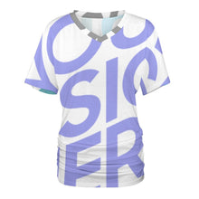 Cargar imagen en el visor de la galería, Camiseta Plisada Sexy con Cuello de Pico Manga Corta para Mujer BHT Personalizada Impresion Completa de Múltiples Imágenes con Foto Logo Patrón Texto