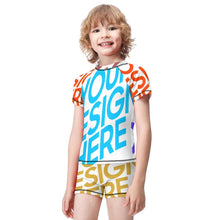 Cargar imagen en el visor de la galería, Bañador de dos Piezas Manga Corta con Pantalones Cortos para Niños BT002 Personalizado con Foto Logo Patrón Texto (Impresión Completa de múltiples imágenes)