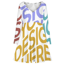 Cargar imagen en el visor de la galería, Vestido de Encaje Talla Grande Holgado Manga Larga Cuello en V de Fiestas para Mujer B829 Personalizado Impresion Completa de Múltiples Imágenes con Foto Logo Patrón Texto