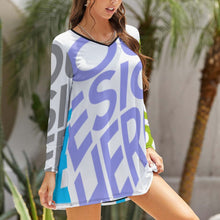 Cargar imagen en el visor de la galería, Vestido suelto holgado de moda manga larga para mujer NZ035 Personalizado con Impresión Completa de múltiples imágenes con Foto Logo Patrón Texto
