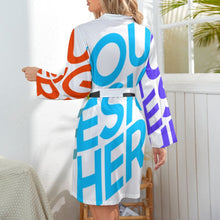 Cargar imagen en el visor de la galería, Camisón de manga larga con estampado cinturón para mujer ASWQ Personalizado con Impresión Completa de múltiples imágenes con Foto Logo Patrón Texto