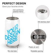 Cargar imagen en el visor de la galería, Taza tipo lata de aluminio con Tapa y Pajita Acero Inoxidable 304 Taza Térmica de Viaje Reutilizable para Café JJ0520153 Personalizada con Foto Logo Patrón Texto