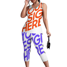 Cargar imagen en el visor de la galería, Camiseta sin manga pantalones cortos Traje / Conjunto ajustado de dos piezas para mujer PTZ Personalizada con Impresión Completa de múltiples imágenes con Foto Logo Patrón Texto