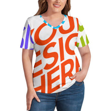 Cargar imagen en el visor de la galería, Camiseta de manga corta con cuello en V talla grande de moda para mujer NZ109 Personalizada con Impresión Completa de múltiples imágenes con Foto Logo Patrón Texto