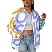 Cargar imagen en el visor de la galería, Chaqueta de Deporte Casual Uniforme de Béisbol Holgado para Mujer NZ2205053 Personalizada con impresión completa de múltiples imágenes con Foto Logo Patrón Texto