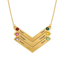 Cargar imagen en el visor de la galería, Cadena con colgante rectangular de ángulo recto forma en V piedra natal Longitud Ajustable en plata de ley 925 chapado de oro rosa de 18K para mujer hombre X0031 Personalizado con texto nombre