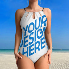 Cargar imagen en el visor de la galería, Traje de baño halter de una pieza con cordones para mujer personalizado con patrón foto texto (impresión de imagen única)