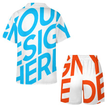 Cargar imagen en el visor de la galería, Conjunto de pijama de seda de 2 piezas con botones y manga corta para mujer personalizado con patrón foto texto (impresión de imagen única)