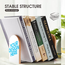 Cargar imagen en el visor de la galería, Sujetalibros de madera con base de metal Soporte para Estantes Oficinas Juego de un pares 2 piezas BG1613012 Personalizado Personalizada con Foto, Texto o Logo