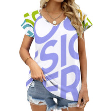 Cargar imagen en el visor de la galería, Camiseta Estampada de Mangas Cortas con Volantes Cuello en V para Mujer BUT Personalizada con impresión completa de múltiples imágenes con Foto Logo Patrón Texto
