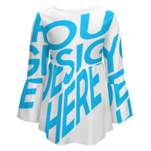 Cargar imagen en el visor de la galería, Blusa / Camiseta con volantes dobladillo irregular cuello redondo manga larga PL Personalizada con Impresión Completa de una imagen con Foto Logo Patrón Texto