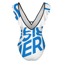 Cargar imagen en el visor de la galería, 2024 NUEVO traje de baño para mujer SDS2003 traje de baño sexy de una pieza traje de baño de playa con cuello en V con ribete de volantes personalizado con patrón foto texto (impresión de imagen única)